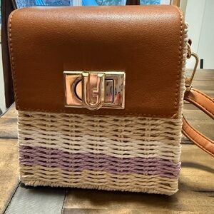 Furla Brown and Purple Woven Crossbody Bag